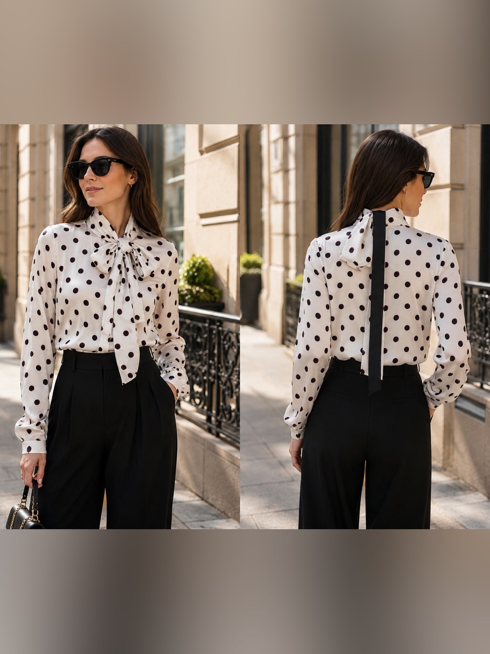 Marc Jacobs White silk Blouse with Black and Pink Polka Dots and Bow size 2